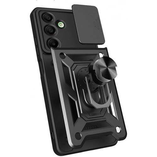 Samsung Galaxy A16 Kılıf Zırhlı Standlı Silikon Sürgülü Kamera Korumalı Tank Kapak - Siyah