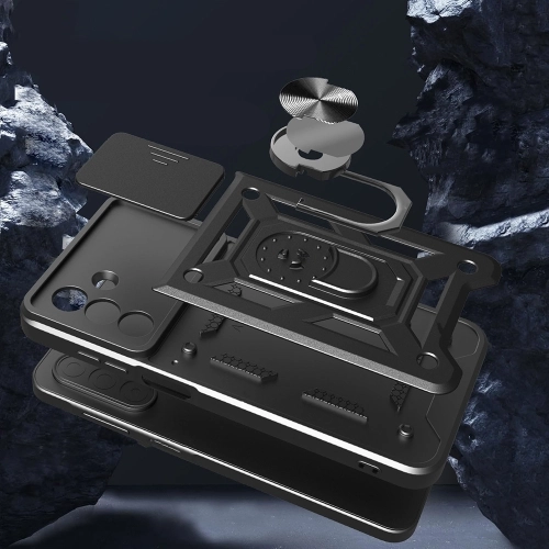 Samsung Galaxy A17 Kılıf Zırhlı Standlı Silikon Sürgülü Kamera Korumalı Tank Kapak - Mavi