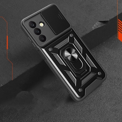 Samsung Galaxy A17 Kılıf Zırhlı Standlı Silikon Sürgülü Kamera Korumalı Tank Kapak - Mavi