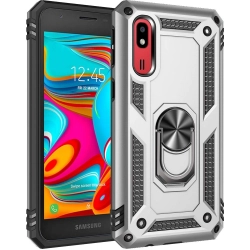 Samsung Galaxy A2 Core Kılıf Silikon Zırhlı Standlı Yüzüklü Mıknatıslı Tank Kapak - Gri
