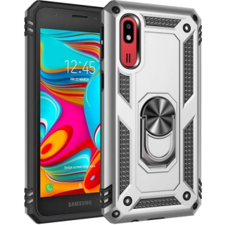 Samsung Galaxy A2 Core Kılıf Silikon Zırhlı Standlı Yüzüklü Mıknatıslı Tank Kapak - Gri