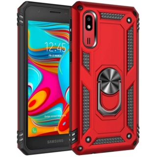 Samsung Galaxy A2 Core Kılıf Silikon Zırhlı Standlı Yüzüklü Mıknatıslı Tank Kapak - Kırmızı