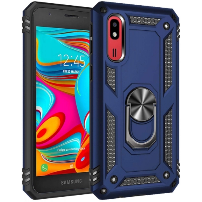 Samsung Galaxy A2 Core Kılıf Silikon Zırhlı Standlı Yüzüklü Mıknatıslı Tank Kapak - Lacivert