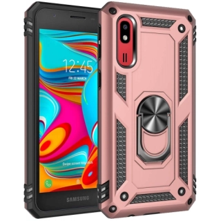 Samsung Galaxy A2 Core Kılıf Silikon Zırhlı Standlı Yüzüklü Mıknatıslı Tank Kapak - Rose Gold