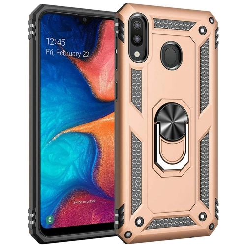 Samsung Galaxy A20 Kılıf Silikon Zırhlı Standlı Yüzüklü Mıknatıslı Tank Kapak - Gold