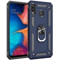 Samsung Galaxy A20 Kılıf Silikon Zırhlı Standlı Yüzüklü Mıknatıslı Tank Kapak - Lacivert