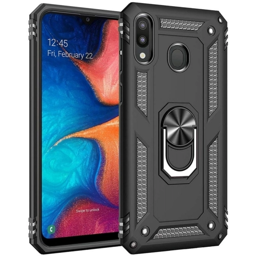 Samsung Galaxy A20 Kılıf Silikon Zırhlı Standlı Yüzüklü Mıknatıslı Tank Kapak - Siyah