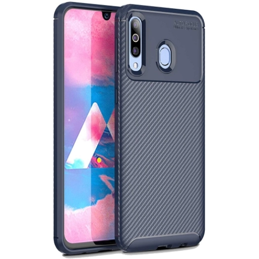 Samsung Galaxy A20s Kılıf Silikon Parmak İzi Bırakmayan Karbon Soft Negro Kapak - Lacivert