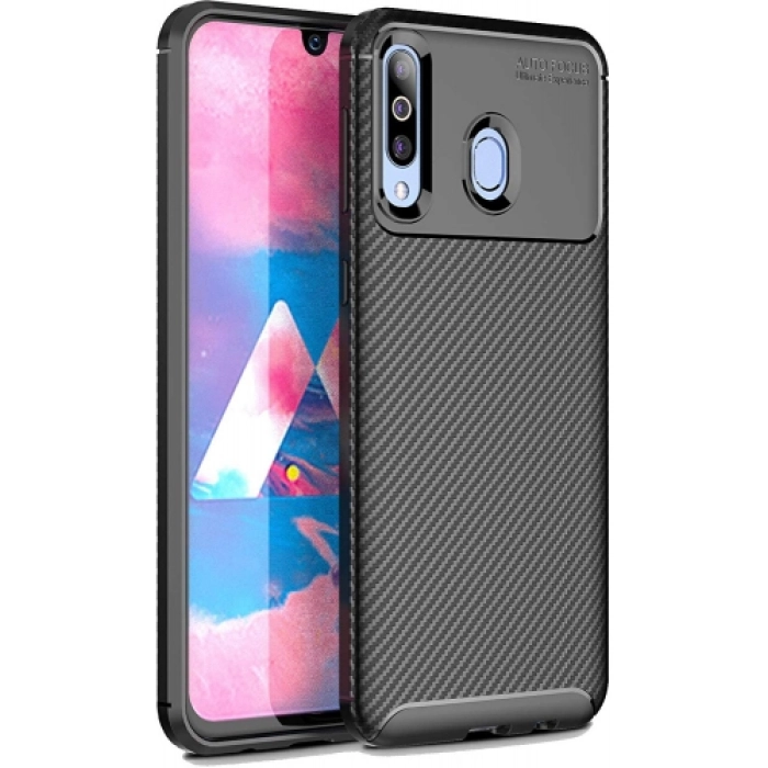 Samsung Galaxy A20s Kılıf Silikon Parmak İzi Bırakmayan Karbon Soft Negro Kapak - Siyah
