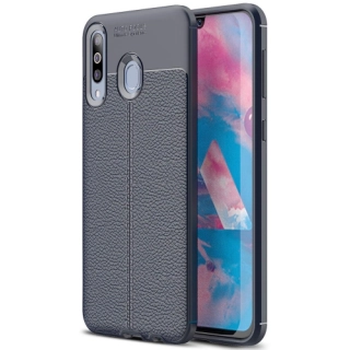 Samsung Galaxy A20s Kılıf Deri Görünümlü Lüks Parmak İzi Bırakmaz Niss Silikon Kapak - Lacivert