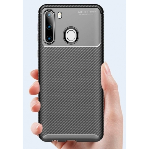 Samsung Galaxy A21 Kılıf Silikon Parmak İzi Bırakmayan Karbon Soft Negro Kapak - Siyah