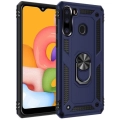 Samsung Galaxy A21 Kılıf Silikon Zırhlı Standlı Yüzüklü Mıknatıslı Tank Kapak - Lacivert
