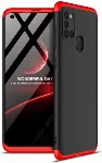 Samsung Galaxy A21s Kılıf 3 Parçalı 360 Tam Korumalı Rubber AYS Kapak  - Kırmızı - Siyah