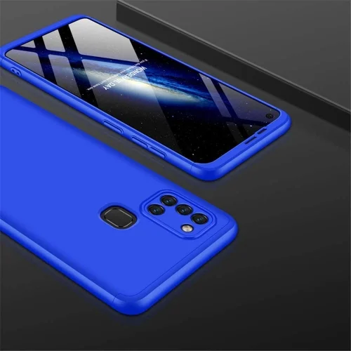 Samsung Galaxy A21s Kılıf 3 Parçalı 360 Tam Korumalı Rubber AYS Kapak - Mavi