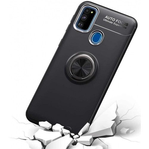 Samsung Galaxy A21s Kılıf Renkli Silikon Yüzüklü Standlı Auto Focus Ravel Kapak - Mavi