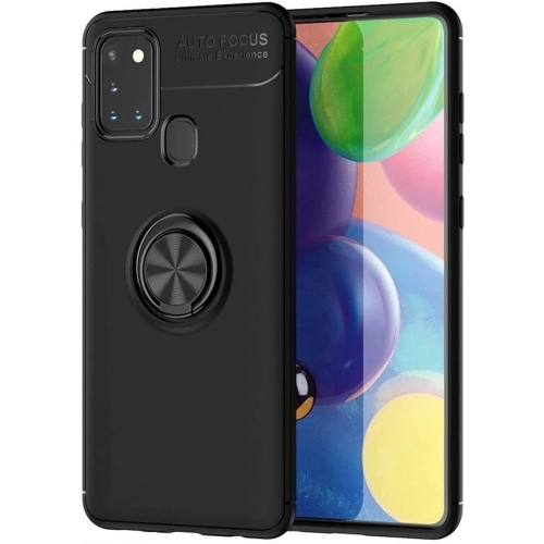 Samsung Galaxy A21s Kılıf Renkli Silikon Yüzüklü Standlı Auto Focus Ravel Kapak - Siyah