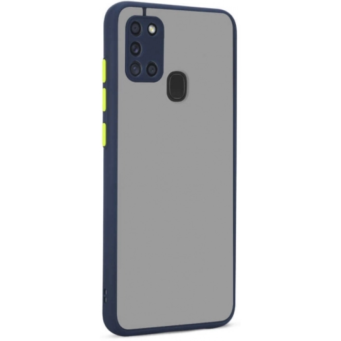 Samsung Galaxy A21s Kılıf Kamera Korumalı Arkası Şeffaf Mat Silikon Kapak - Lacivert