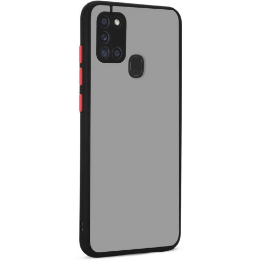 Samsung Galaxy A21s Kılıf Kamera Korumalı Arkası Şeffaf Mat Silikon Kapak - Siyah