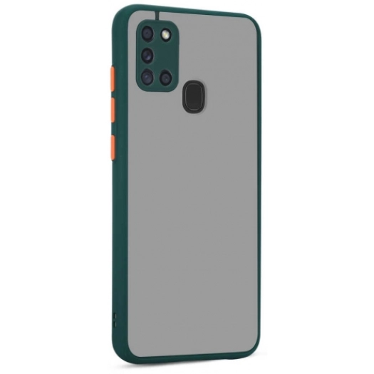 Samsung Galaxy A21s Kılıf Kamera Korumalı Arkası Şeffaf Mat Silikon Kapak - Yeşil