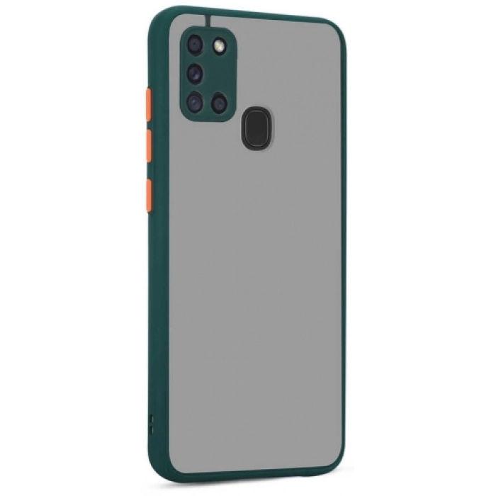 Samsung Galaxy A21s Kılıf Kamera Korumalı Arkası Şeffaf Mat Silikon Kapak - Yeşil