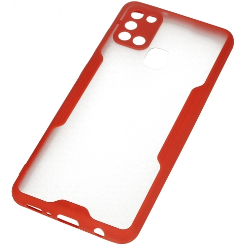 Samsung Galaxy A21s Kılıf Renkli Silikon Kamera Lens Korumalı Şeffaf Parfe Kapak - Kırmızı
