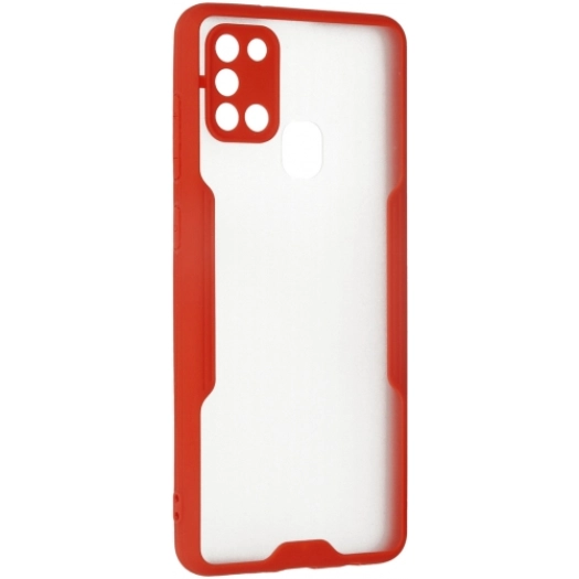 Samsung Galaxy A21s Kılıf Renkli Silikon Kamera Lens Korumalı Şeffaf Parfe Kapak - Kırmızı