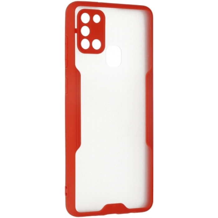 Samsung Galaxy A21s Kılıf Renkli Silikon Kamera Lens Korumalı Şeffaf Parfe Kapak - Kırmızı