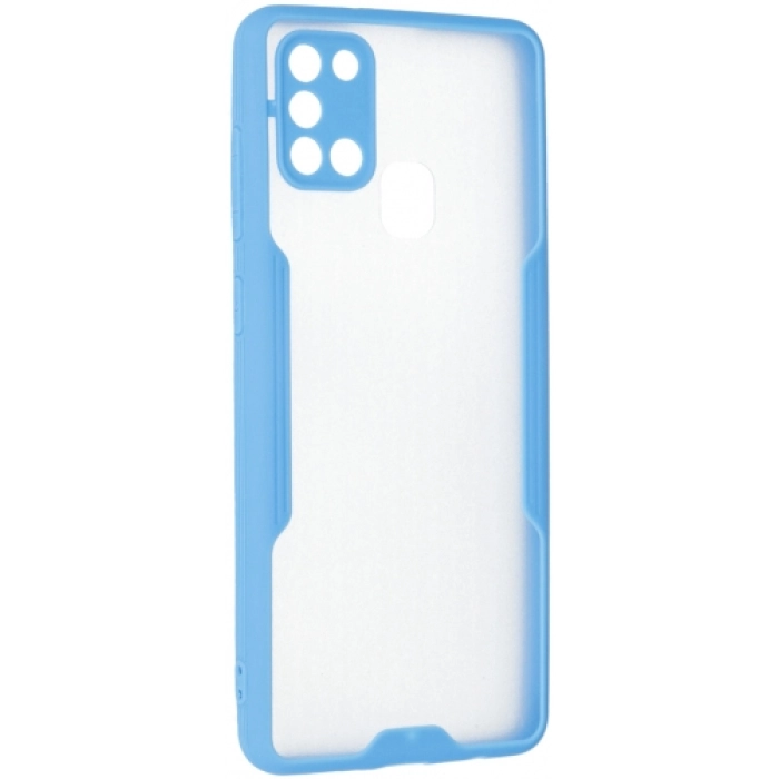 Samsung Galaxy A21s Kılıf Renkli Silikon Kamera Lens Korumalı Şeffaf Parfe Kapak - Mavi