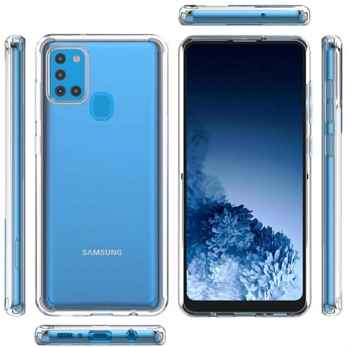 Samsung Galaxy A21s Kılıf Korumalı Kenarları Silikon Arkası Sert Coss Kapak - Şeffaf
