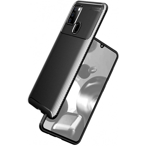 Samsung Galaxy A21s Kılıf Silikon Parmak İzi Bırakmayan Karbon Soft Negro Kapak - Kahve