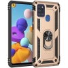 Samsung Galaxy A21s Kılıf Silikon Zırhlı Standlı Yüzüklü Mıknatıslı Tank Kapak - Gold