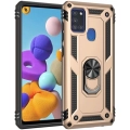 Samsung Galaxy A21s Kılıf Silikon Zırhlı Standlı Yüzüklü Mıknatıslı Tank Kapak - Gold