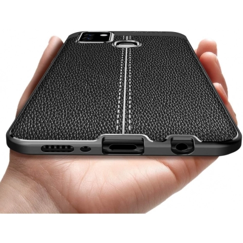 Samsung Galaxy A21s Kılıf Deri Görünümlü Lüks Parmak İzi Bırakmaz Niss Silikon Kapak - Siyah