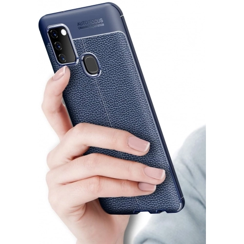 Samsung Galaxy A21s Kılıf Deri Görünümlü Lüks Parmak İzi Bırakmaz Niss Silikon Kapak - Siyah