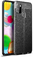 Samsung Galaxy A21s Kılıf Deri Görünümlü Parmak İzi Bırakmaz Niss Silikon - Siyah