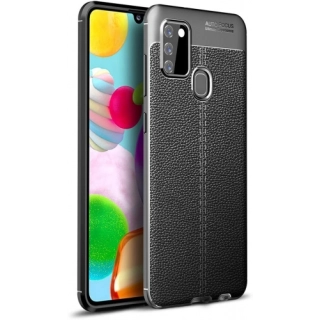 Samsung Galaxy A21s Kılıf Deri Görünümlü Lüks Parmak İzi Bırakmaz Niss Silikon Kapak - Siyah