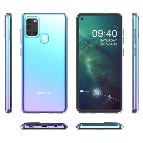 Samsung Galaxy A21s Kılıf Kamera Korumalı Esnek Silikon Kapak - Şeffaf