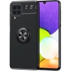 Samsung Galaxy A22 Kılıf Renkli Silikon Yüzüklü Standlı Auto Focus Ravel Kapak - Siyah