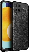 Samsung Galaxy A22 Kılıf Deri Görünümlü Lüks Parmak İzi Bırakmaz Niss Silikon Kapak - Siyah