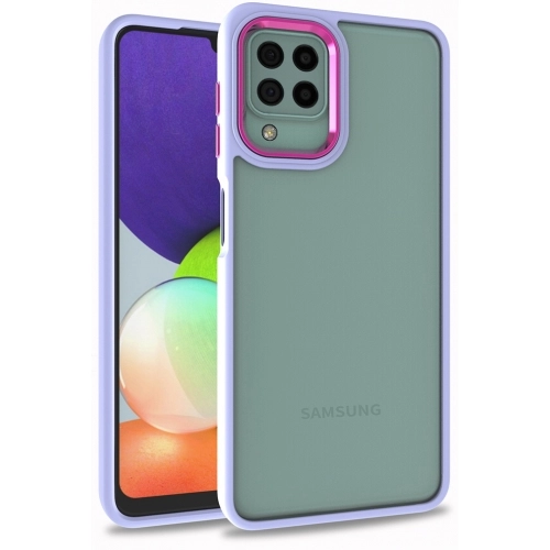 Samsung Galaxy A22 Kılıf Electro Silikon Renkli Flora Kapak - Lila