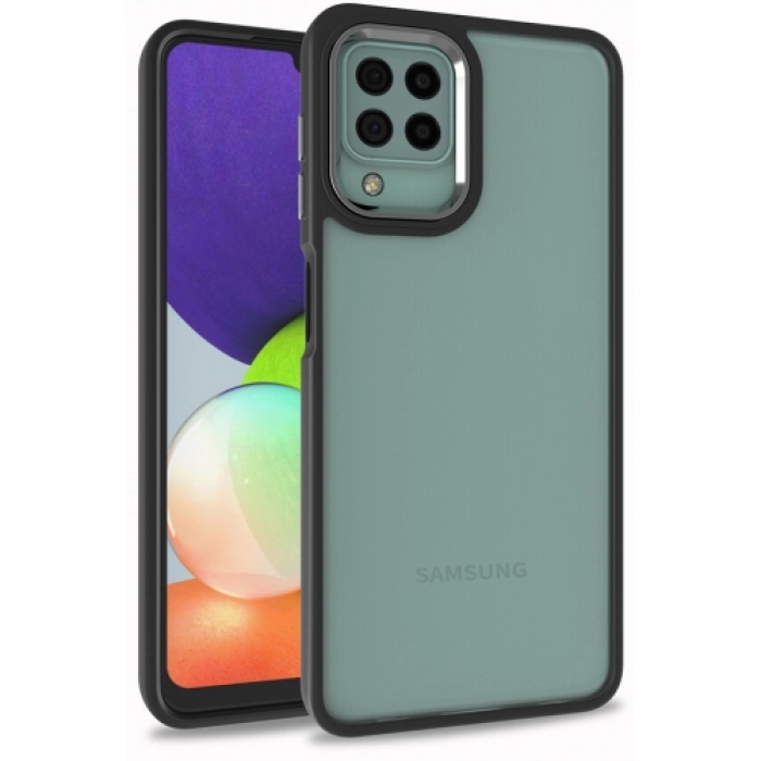 Samsung Galaxy A22 Kılıf Electro Silikon Renkli Flora Kapak - Siyah