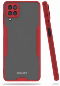 Samsung Galaxy A22 Kılıf Kamera Lens Korumalı Arkası Şeffaf Silikon Kapak - Kırmızı