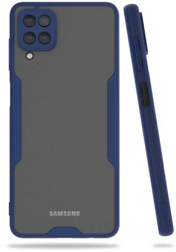 Samsung Galaxy A22 Kılıf Kamera Lens Korumalı Arkası Şeffaf Silikon Kapak - Lacivert