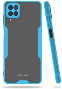 Samsung Galaxy A22 Kılıf Kamera Lens Korumalı Arkası Şeffaf Silikon Kapak - Mavi