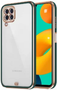 Samsung Galaxy A22 Kılıf Parlak Kenarlar Pastel Silikon Voit Kapak - Koyu Yeşil