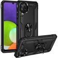 Samsung Galaxy A22 Kılıf Silikon Zırhlı Standlı Yüzüklü Mıknatıslı Tank Kapak - Siyah