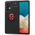 Samsung Galaxy A23 Kılıf Renkli Silikon Yüzüklü Standlı Auto Focus Ravel Kapak - Kırmızı - Siyah
