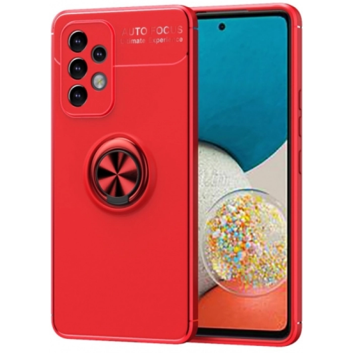 Samsung Galaxy A23 Kılıf Renkli Silikon Yüzüklü Standlı Auto Focus Ravel Kapak - Kırmızı
