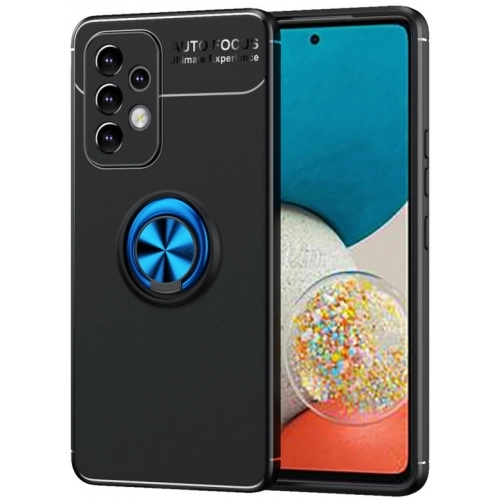 Samsung Galaxy A23 Kılıf Renkli Silikon Yüzüklü Standlı Auto Focus Ravel Kapak - Mavi - Siyah