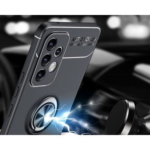 Samsung Galaxy A23 Kılıf Renkli Silikon Yüzüklü Standlı Auto Focus Ravel Kapak - Siyah